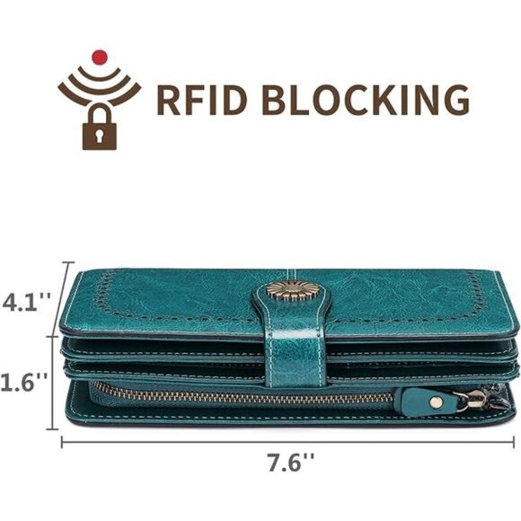 Wallet Women Genuine Leather Credit Card Holder RFID Blocking Large Capacity - Picture 4 of 7